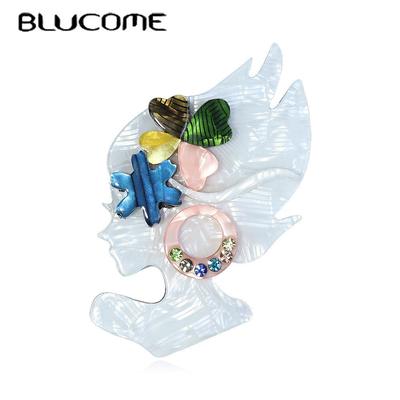 Vivid Fashion Lady Acrylic Brooches Big Resin Cute Lady Resin Brooch Pins for Women Clothes Jewelry