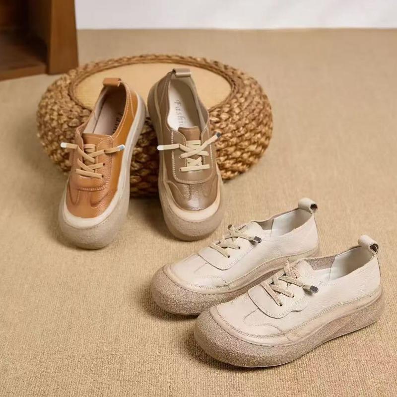 Genuine Leather Shoes Women Flat Casual Shoes Soft Cow Leather Brand Shoes Black Yellow Beige Plus Size 41