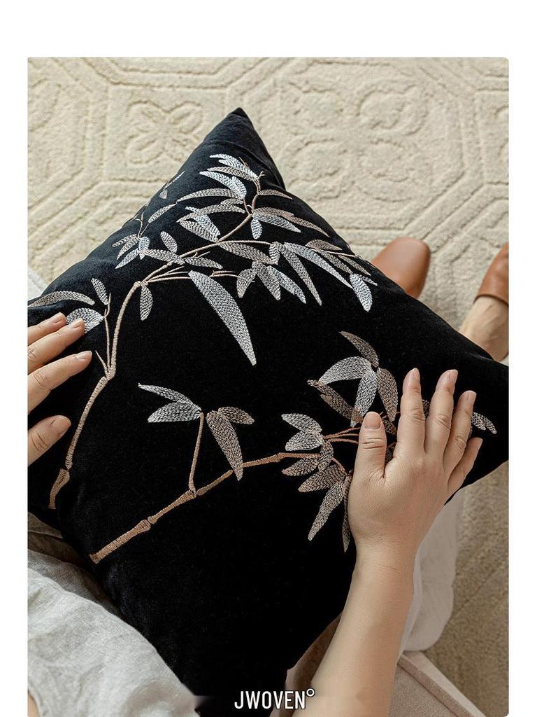 Oriental Pine Crane & Bamboo Embroidered Cushion Set – Chinese Style Sofa Décor