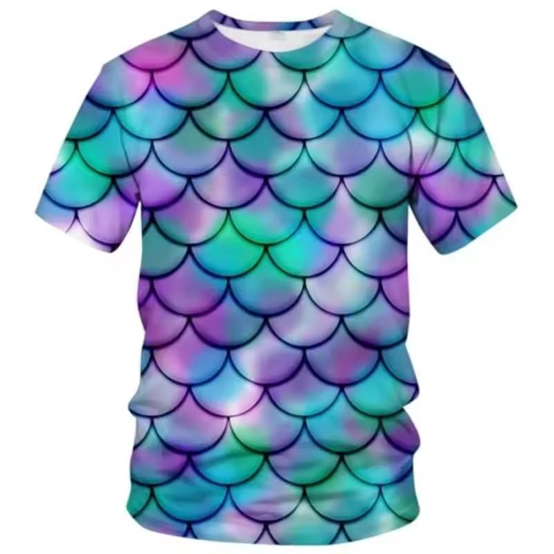 Funny Fish Scale Pattern 3D Print Tshirt Men and Women Summer Fashion Personality O Neck Short Sleeve T Shirt Casual Tee Top