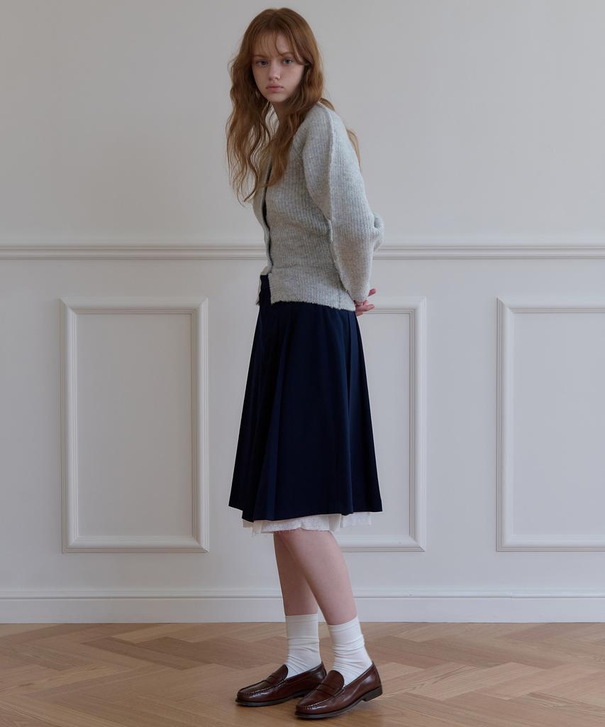 Plack Woman Double Pleated Skirt Navy