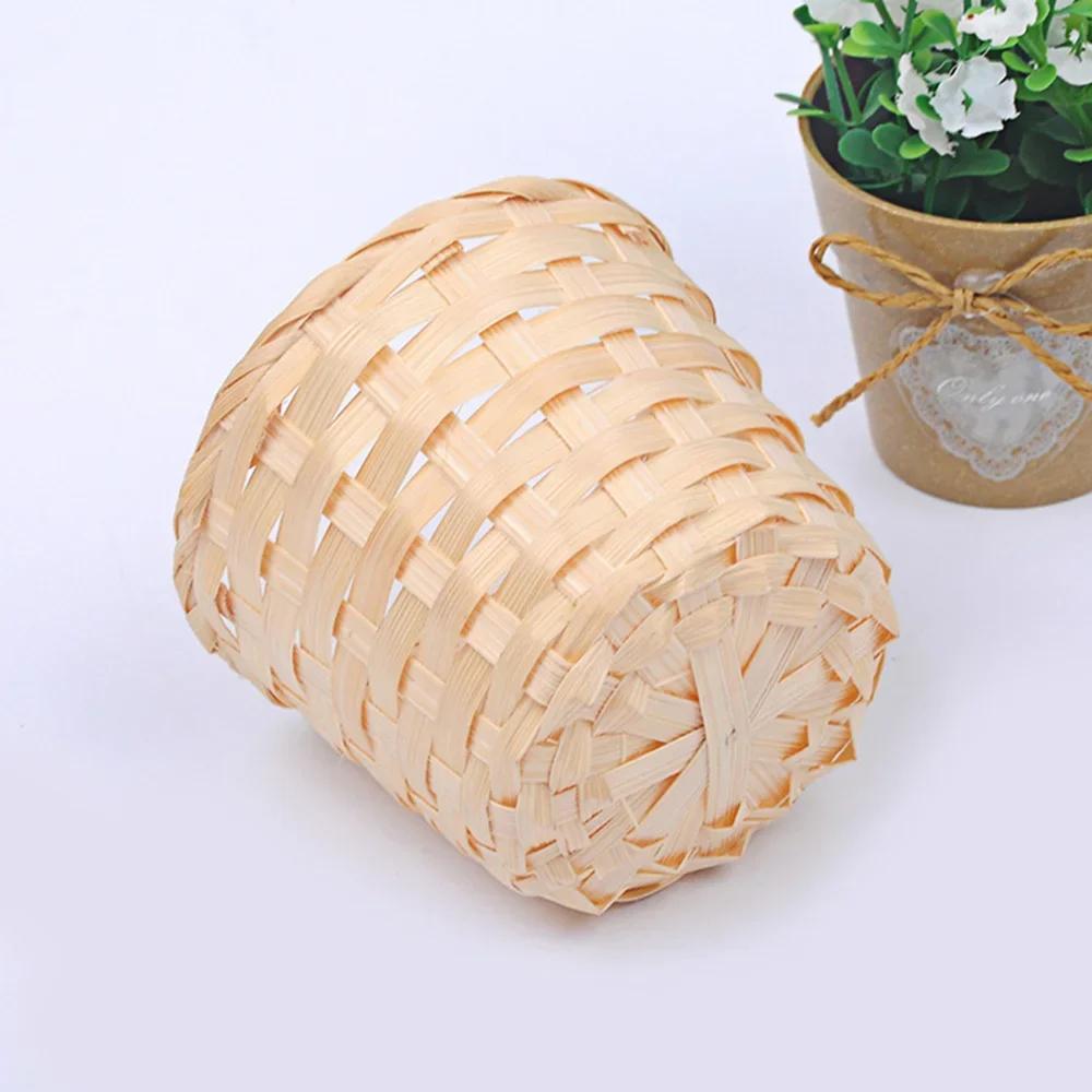 1pcs New Handmade Bamboo Garden Flower Pot Wicker Basket Straw Patchwork Wicker Rattan Seagrass Storage Organizer Nursery Pots