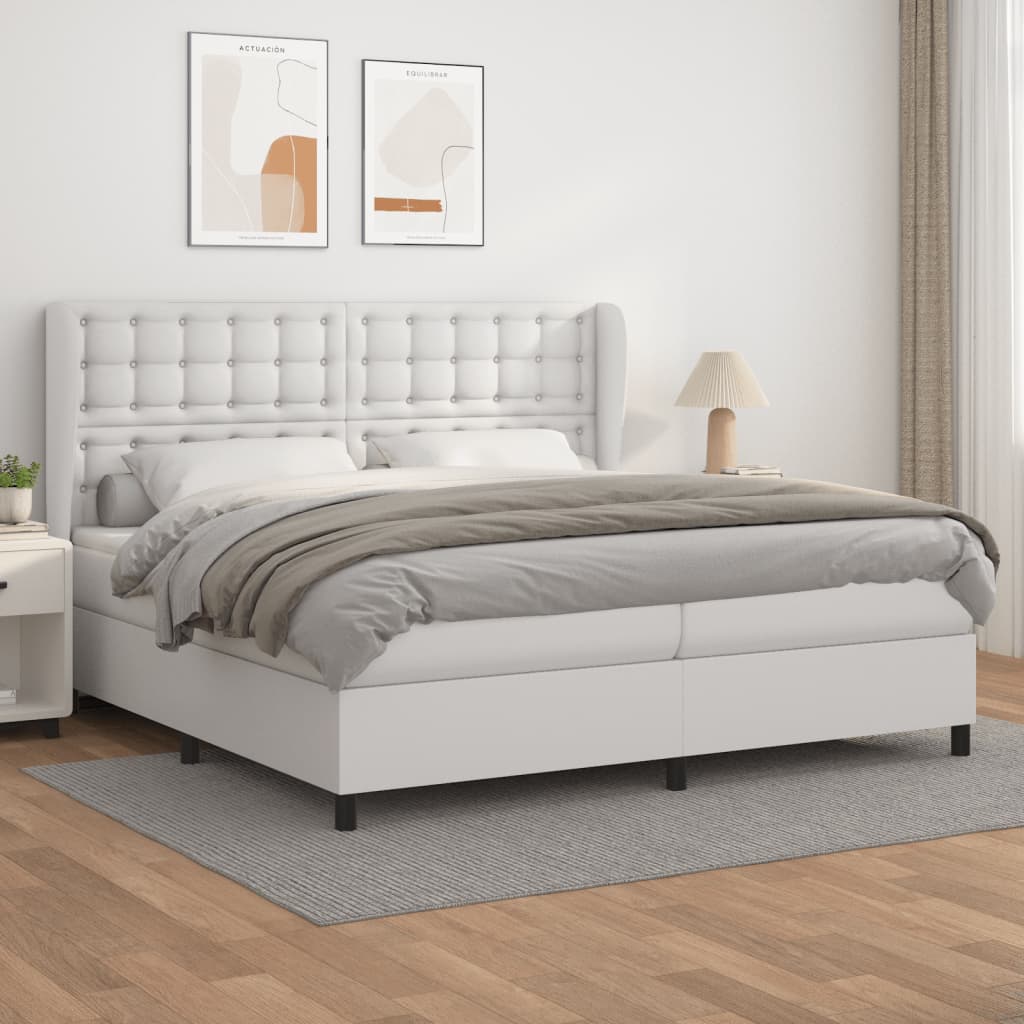 Box Spring Bed with Mattress White 200x200 cm Faux Leather