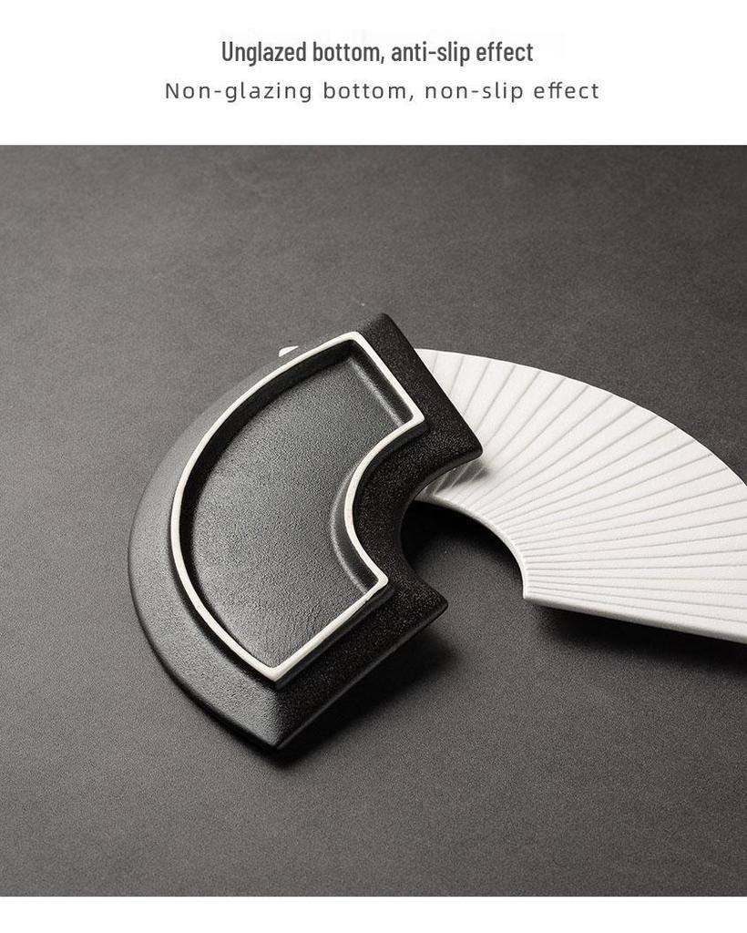 Fan-Shaped Striped Japanese Tableware: Irregular Sushi & Dessert Plate for Home or Hotel.