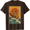 Capybara Surfing Japanese Ukiyo Style Graphic Cotton T-Shirt Casual Unisex's Tee