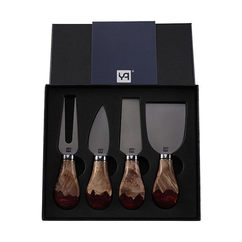 High-End Pure Titanium Cheese Knife Set with Red Resin Wood Handle