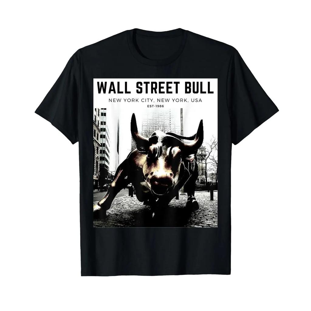 Traders Hustle Unisexs Wall Street Bull T Shirt Black Small Vintage Unisex Versatile Fashion Stretched Soft Homme