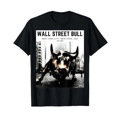 Traders Hustle Unisexs Wall Street Bull T Shirt Black Small Vintage Unisex Versatile Fashion Stretched Soft Homme