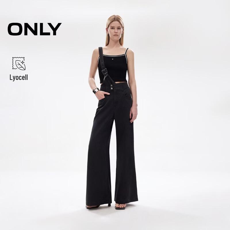 Only Women's Lyocell Blend High-Waist Loose Straight Denim Overalls