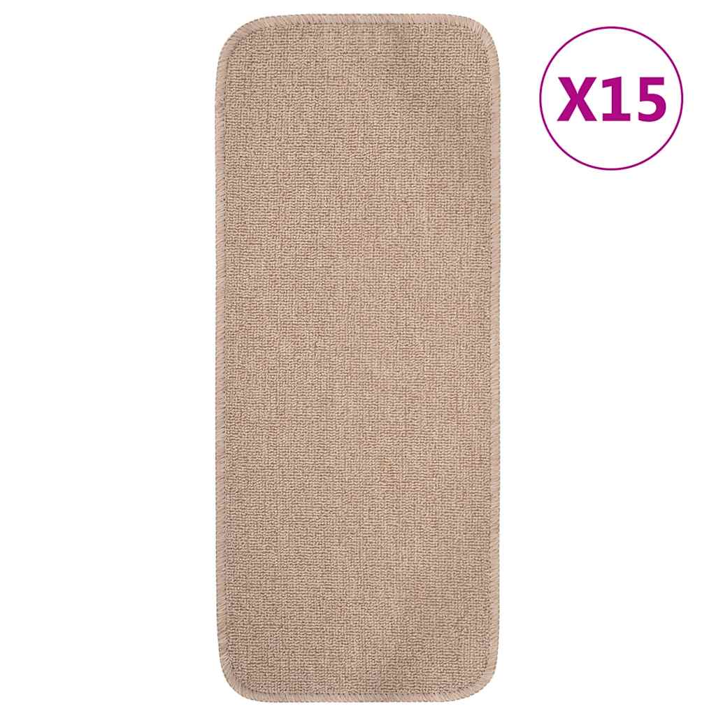 Non Slip Stair Mats 15 Pcs 60 X 25 Cm Beige Rectangular