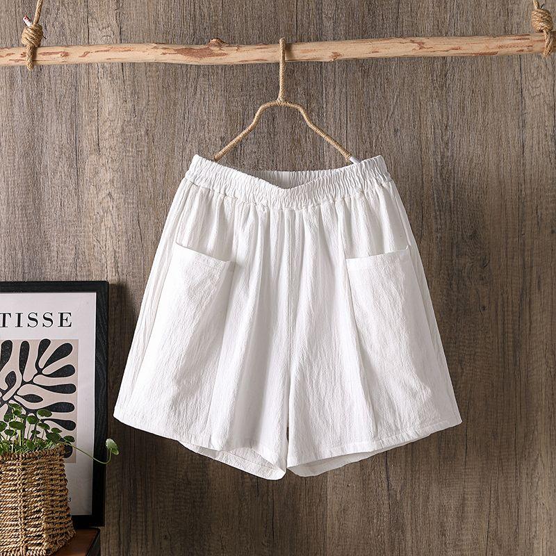 Women's Shorts Plus Size Cotton Linen Pants Thin Wide Leg Elastic Waist High Waist Loose Casual Five-part Pants