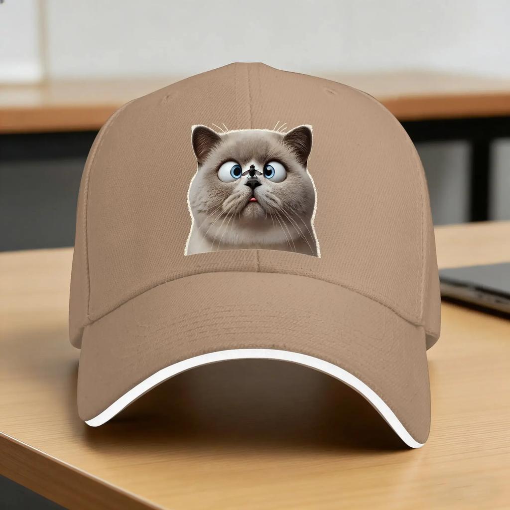 Funny Cross Eyed British Shorthair Cat Sun Baseball Cap Summer Unisex Women Custom DIY Trucker Hat Wholesale Cool Baseball Caps
