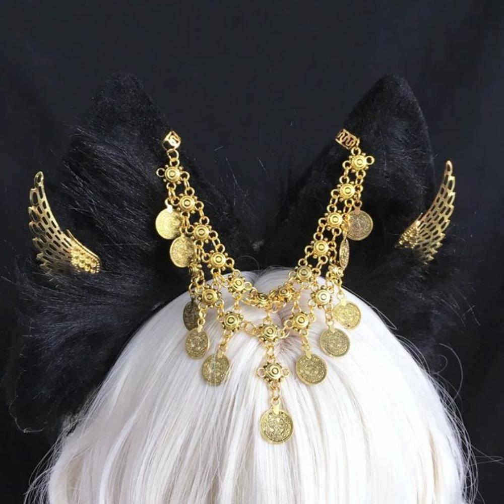 

Golden Wings Animal Ears Hairband Tassel Egypt Style Headwear Hair Styling Accessory