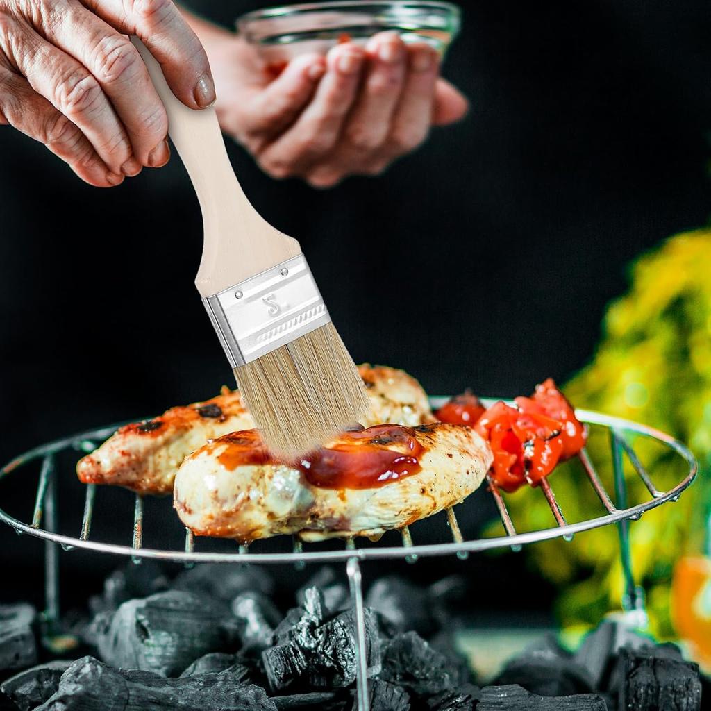 3Pcs Natural Bristle Pastry Brush, Pastry Brush Wooden Handle Basting and BBQ Brushes Kitchen Baking Brushes for Cooking, Butter, Oil, Grilling &