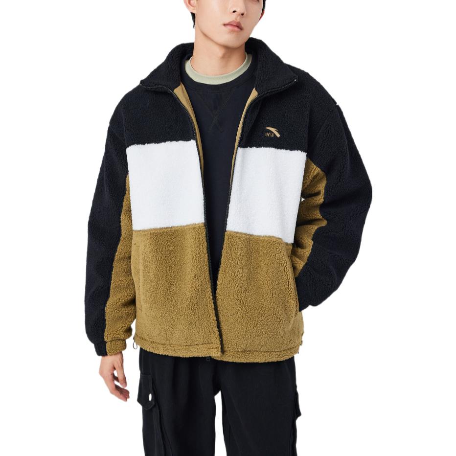 Anta Life Series Printed Logo Fleece-Lined Thickened Zip-Up Stand Collar Sherpa Jacket Men Outerwear Basic-Black Paper-Elizabeth 152248733S-3