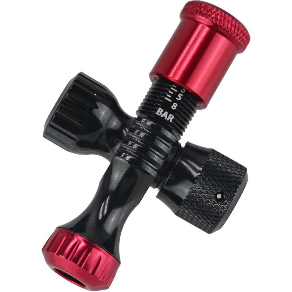 R250 Preset CO2 with Pressure Presta Socket Inflator, Black/Red, Gauge,