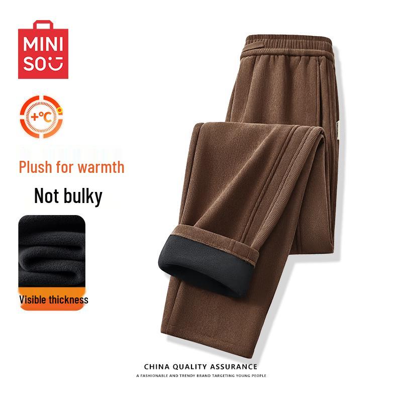 MINISO Men's Autumn/Winter Plush-Lined Casual Curved Pants