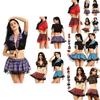 Stylish Women Sexy Costume Lingerie Student Uniform Set With Lace And Lattice Design