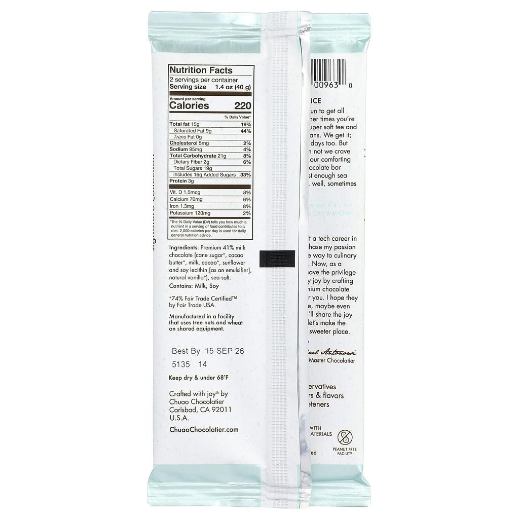 Chuao Chocolatier, Milk Chocolate Bar, Sweet & Salty, 80g (2.8oz)