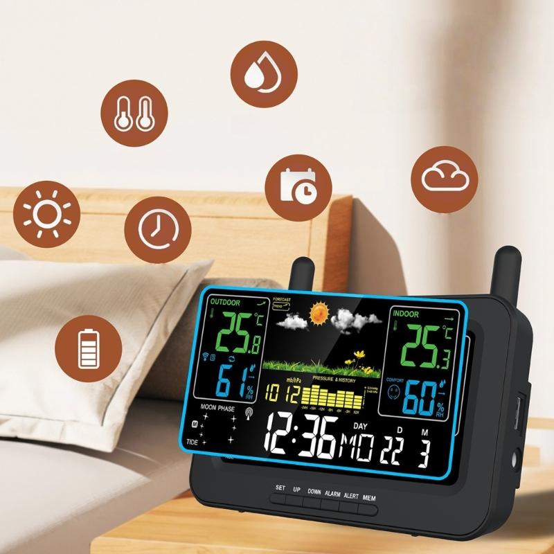 Automatic Time Calibration Wireless Thermograph Hygrometer Clock Color Screen Temperature Alert For Nursery