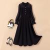 2023 Autumn Plus Size French Hepburn-Style Black A-Line Shirt Dress for Women