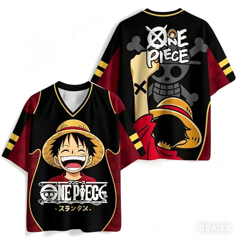 One Piece Monkey D.Luffy Oversized V-Neck Jersey 3D Quick Dry T-Shirt For Men Women Kids Anime Fan Tee Outdoor Sports Streetwear