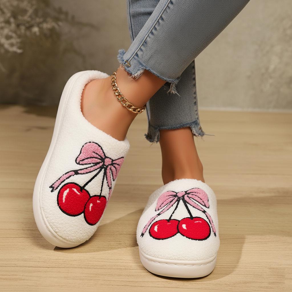 Women Warm Winter Shoes Non-slip Cute and Warm Cherry Slippers