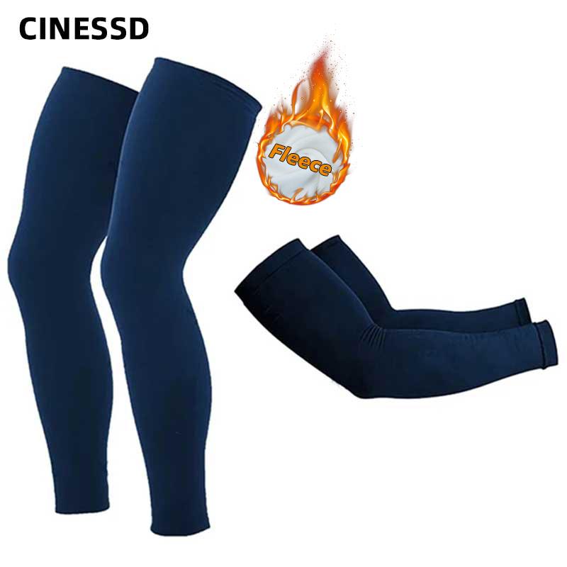 2024 CINESSD Black Winter Outdoor Cycling Arm Warmer MTB Bicycle Running Racing MTB Bike Leg Sleeve Fleece Leg Protection Cover