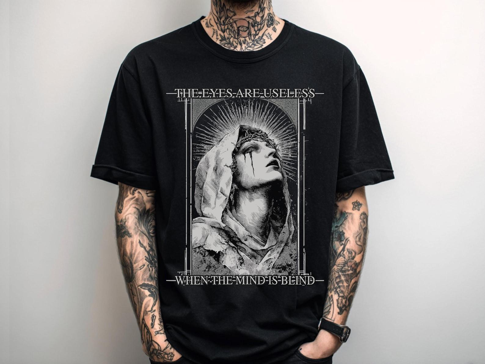 Gothic Graphic Print T-Shirt, Punk Rock Grunge Graphic Tee, Alternative Streetwear Clothing, Alt Metal Shirt, Goth Gift For Him S