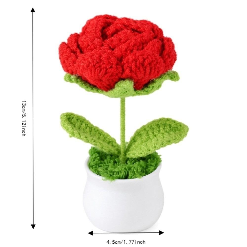 5.12in Hand Knitted Artificial Rose Flower Bedroom Shelf Decorative Flower красный