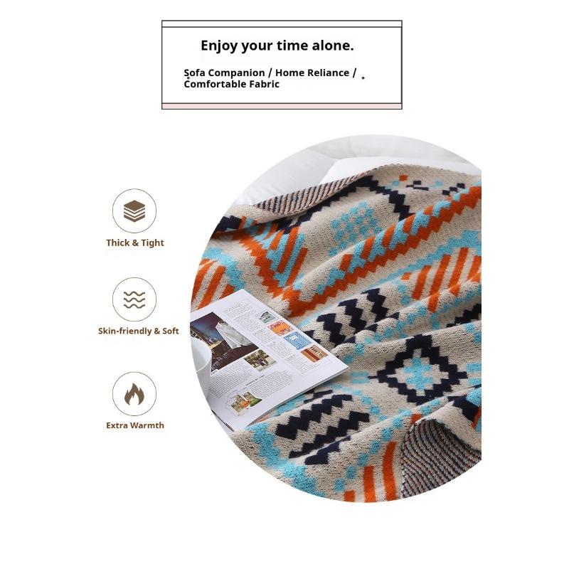 Blanket Multifunctional Boho Knitted Throw Vintage Wave Tassel Blanket for Sofa Couch Window Seat Lightweight Nap Air Conditioning Blanket