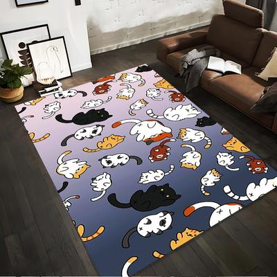 Cute Cartoon Cats Pattern Gradient Background Carpet for Home Decor Suitable for Use As an Anti-slip for Room and Bedroom Sofas