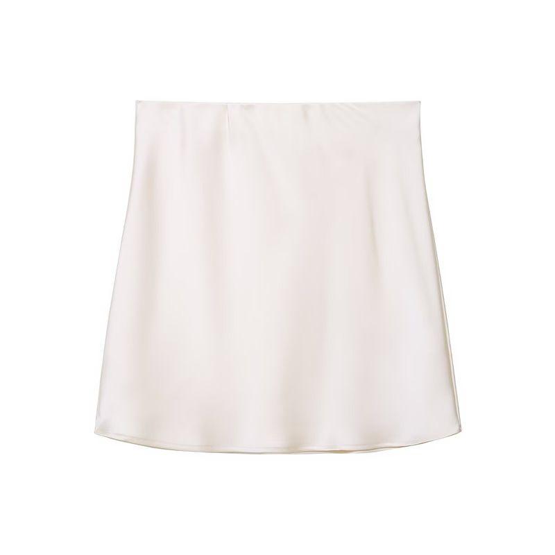 

Kaslead New Arrival Women s Clothing Fashion Style Stylish Simple and Versatile Silk Satin Texture Skirt Beige M