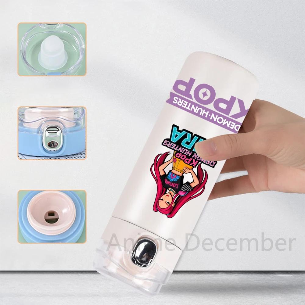 Anime K-Pop Lovci démonů Tištěná termoska Přenosná nerezová láhev na vodu 400 ml Nepropustný kempingový pohár na vodu Dárky