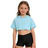 Sport-Set für Mädchen Ärmellose Weste mit Kreuzrücken Kurzärmeliges Kapuzen-Crop-Top V-Ausschnitt Bundshorts