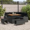 8-piece Garden Sofa Set with Black Poly Rattan Acacia Cushions, 2-seater Garden Sofa with Poly Cushions 3362384