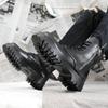 Autumn Winter Shoes Men Leather Snow Boots Thick Sole Non-slip Warm Plush Cold Winter Military Male Ankle Botas Black