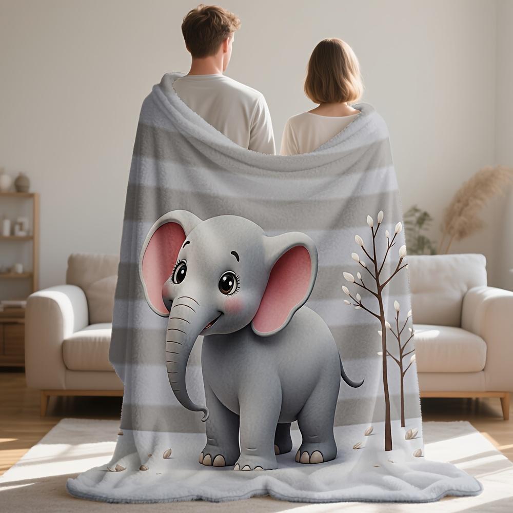 Cozy Grey Elephant Pattern Throw Blanket - Whimsical Animal Motif Soft Lightweight Accent for Living Room Bedroom Sofa