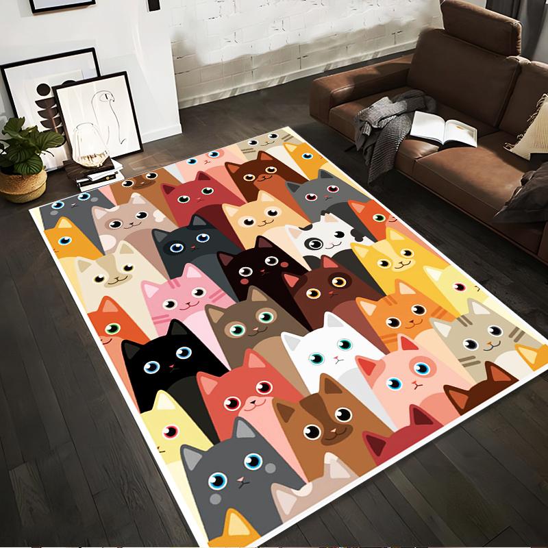 Cute Multicolor Cartoon Cat Pattern Decorative Carpet for1Room Bedroom Suitable for use as an anti-slip1 for1room and bedroom sofas