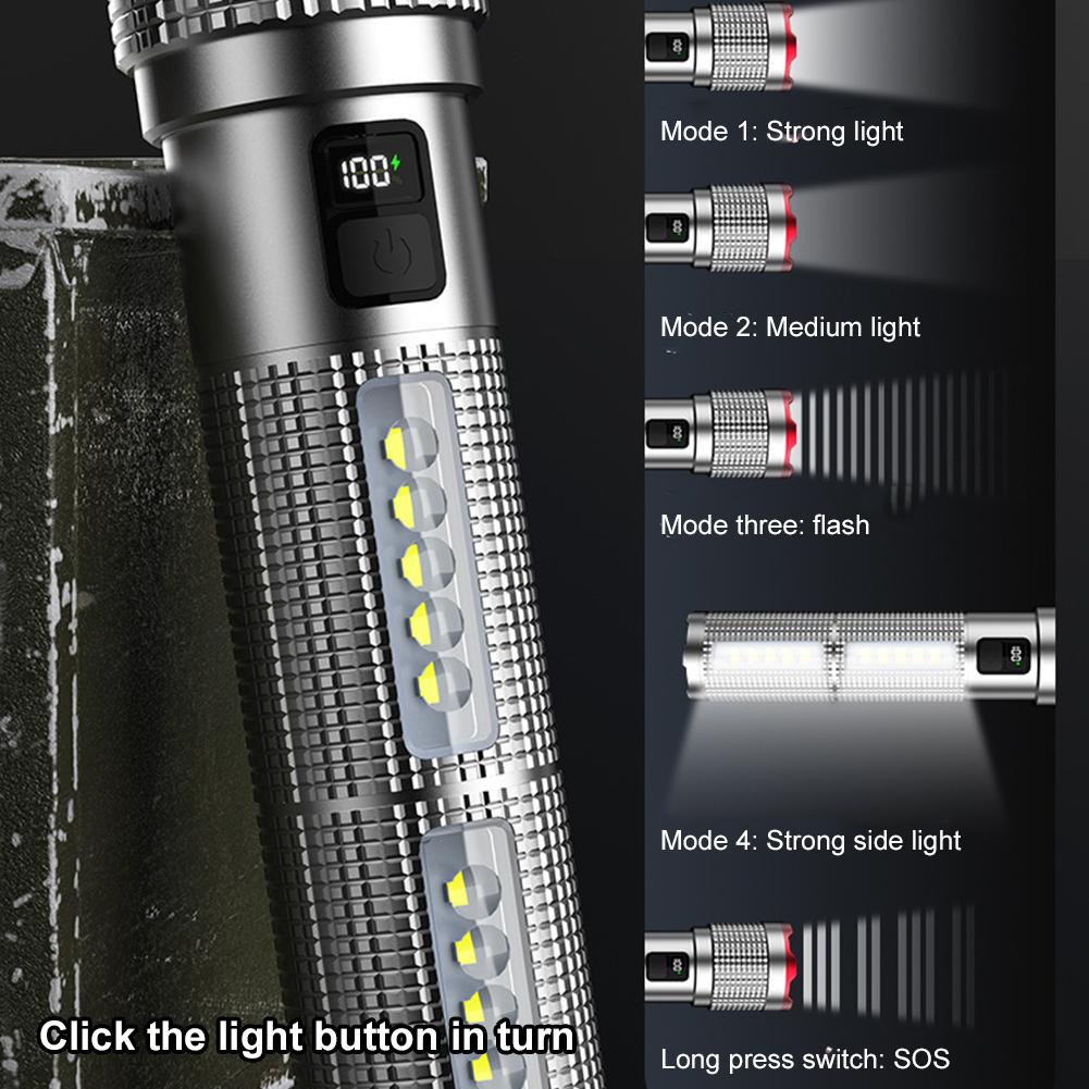 Super Bright LED Laser Flashlight - Long Throw Rechargeable COB Work Light With Ultra-Long Runtime Multifunctional For Outdoor