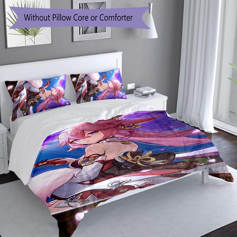 3pcs Genshin Impact characters7 pattern bedding set duvet cover set includes duvet cover &pillowcases, perfect all season bedroom decoration & gift