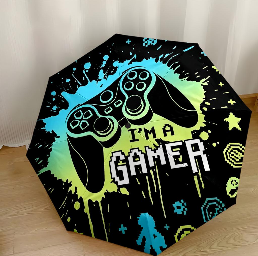 Gamer Culture Icon Portable Automatic Umbrella Retractable Design with 8-Rib Durability Durable Plastic & Iron Durable Everyday Carry Umbrella