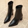 Temperament High-heeled Short Boots Women's New Autumn and Winter Square Head Black Sole Thick Heel Small Feeling Thin Boots Fashion Boots
