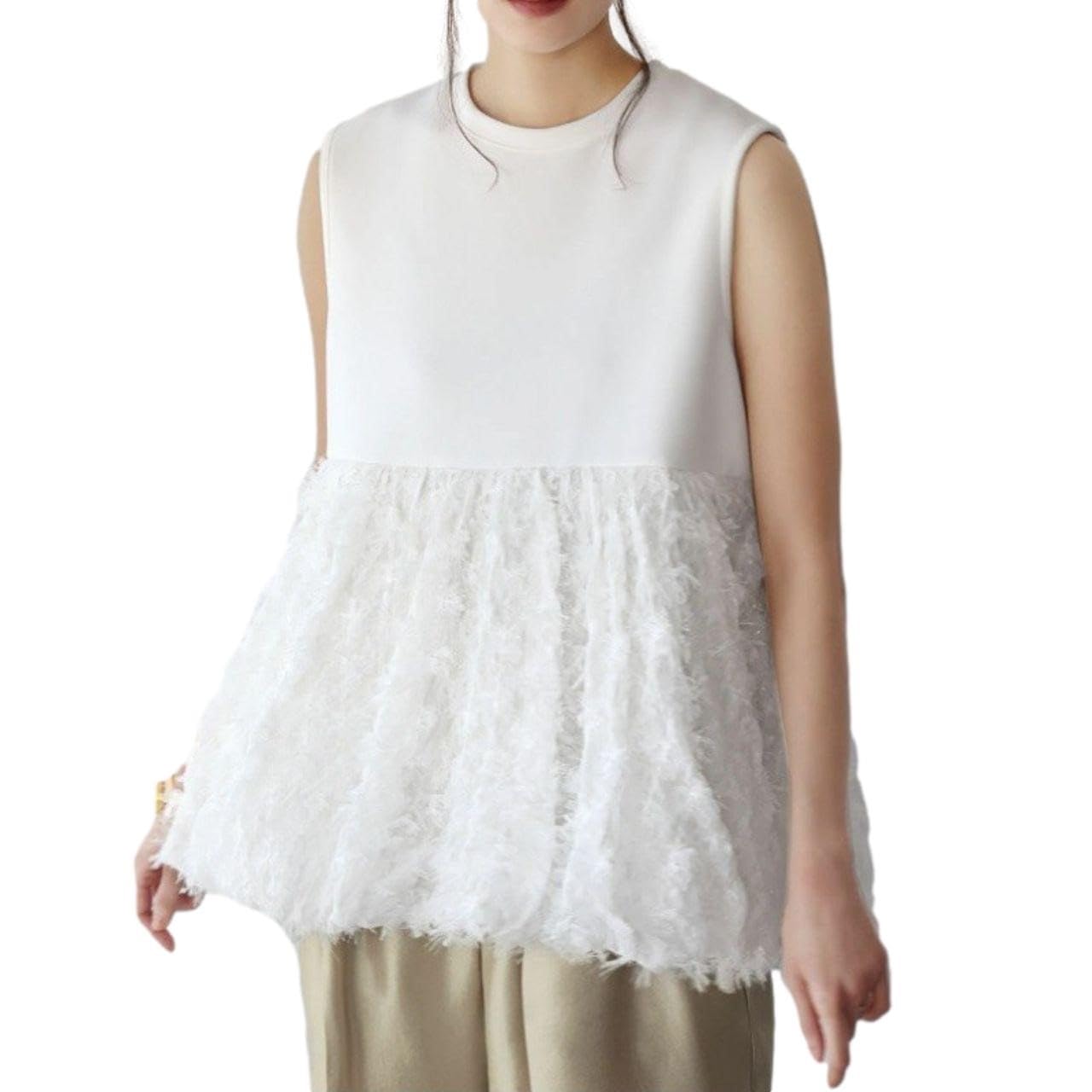 

Женская блузка J-Scott с перьями, без рукавов, круглый вырез, смешанный материал, бахрома, лохматая, белая, JS173-WH-L (Ограниченный запас)