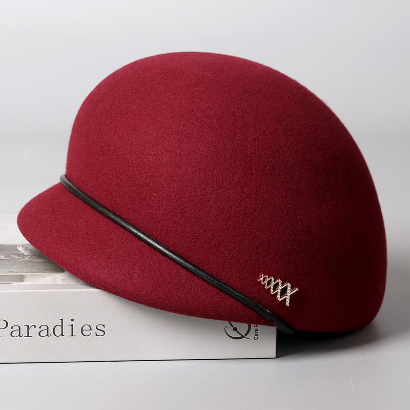 Wool cap women's autumn and winter retro woolen felt hat fashionable foreign style versatile equestrian hat simple hat