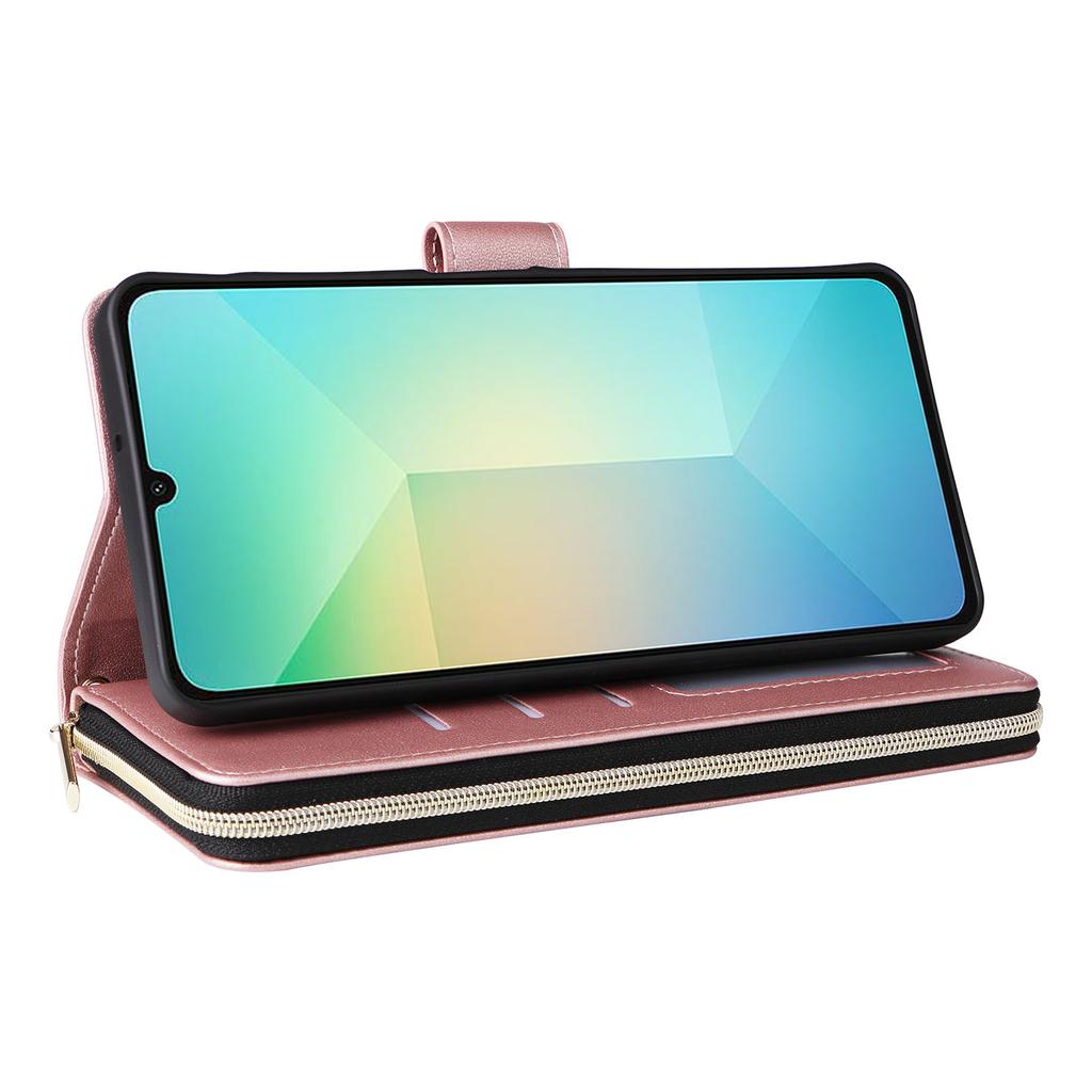 R20 For Samsung Galaxy A06 4G Case Zipper Pocket PU Leather Cover with 9 Card Slots