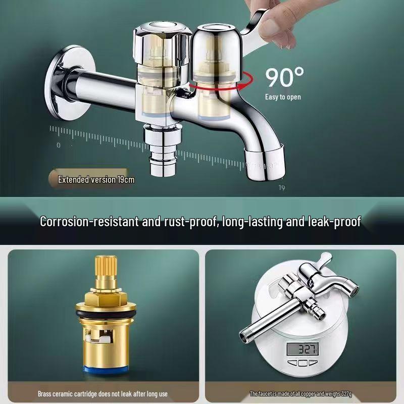 High-Quality Copper Dual-Control Washing Machine Faucet with Double Outlets