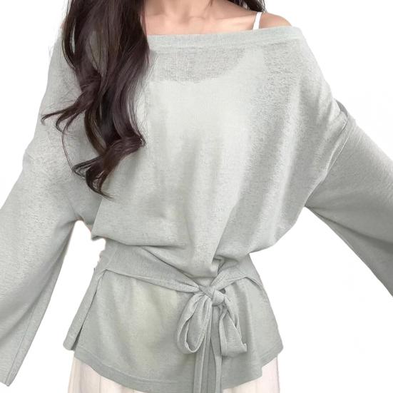 Summer Blouse Slope Collar Long Sleeve Lace-up Waist Sun Protection Cover-Up Soft Stretchy Outdoor