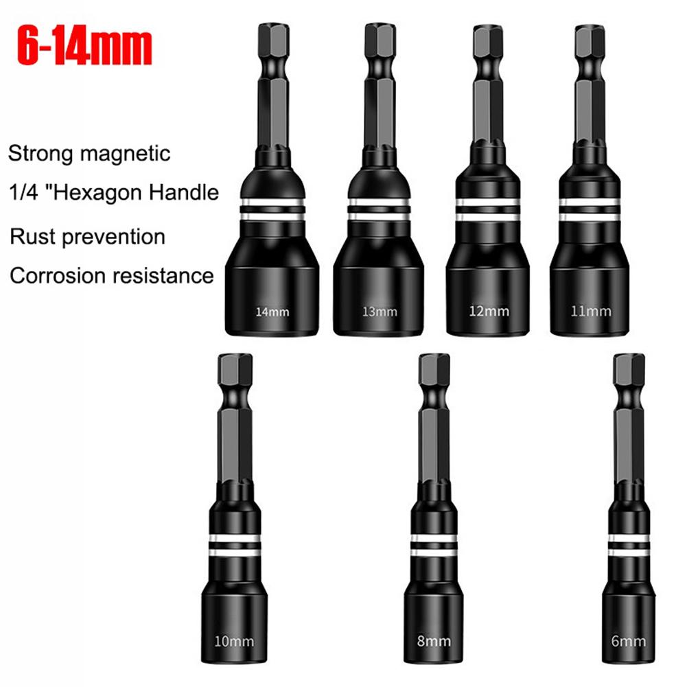 Electric Wrench Magnetic Hex Socket Bit 6-14mm Chromium Vanadium Steel Screwdriver Adapter For Drill Power Tools DIY Repair Use