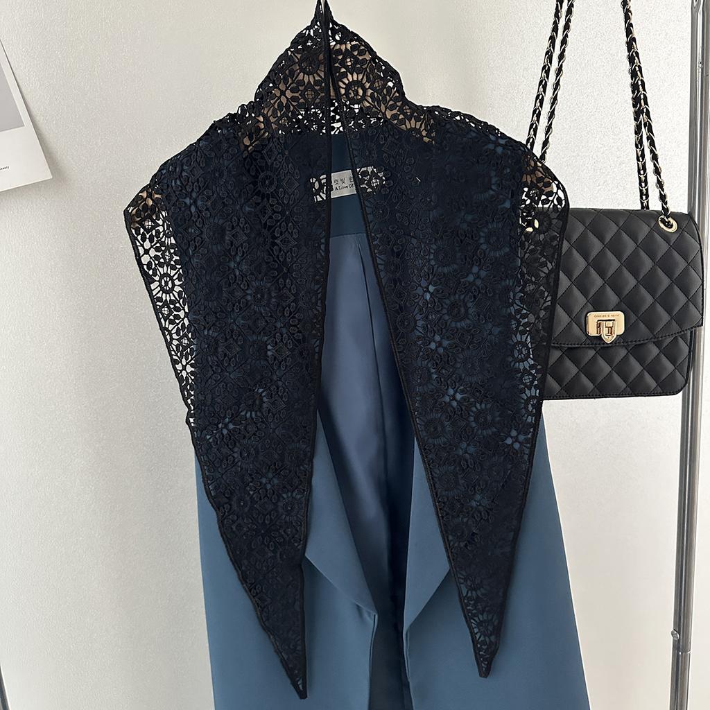 Hollow Lace Shawl Spring Summer Retro Fashion Versatile Triangle Scarf Lace Floral Triangle Scarf Solid Color Neckerchief Wraps